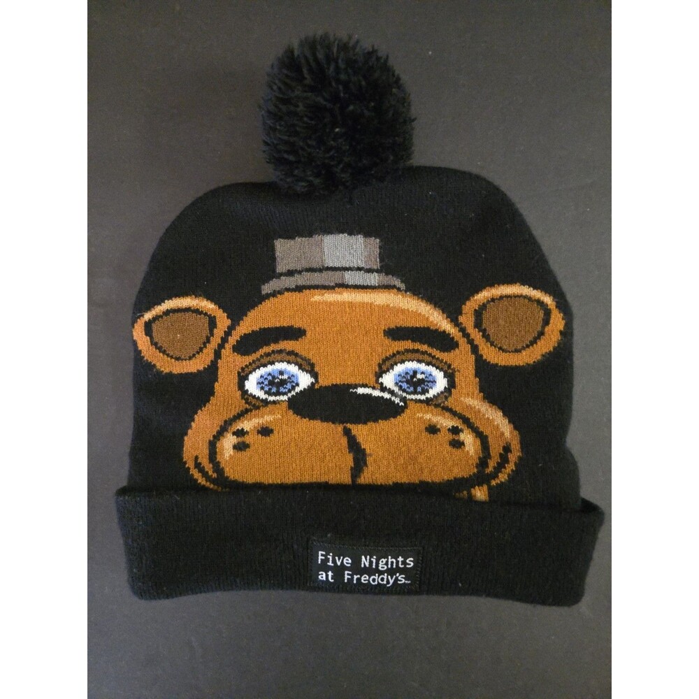 Five Nights at Freddy's Black Knit Pom Beanie Freddy Fazbear Stretch One Size